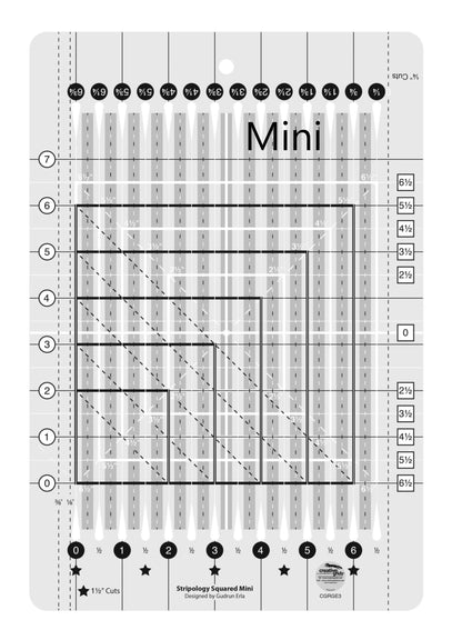 Stripology Mini Ruler by Gudrun Erla for Creative Grids Non Slip 8.5" x 12.5" With Cutting Slats for Accuracy Trim and Square Up
