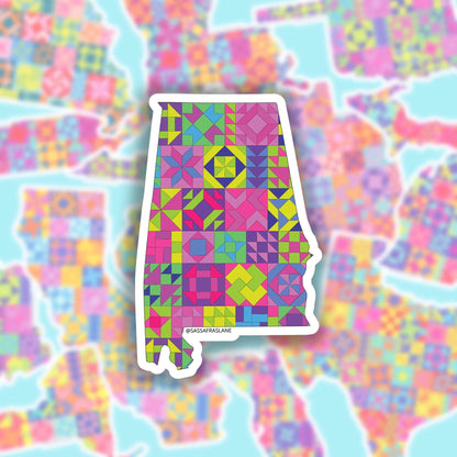 Alabama State Patchwork Vinyl Sticker - Quilt Look Alabama Shape Quilting Lover Gift