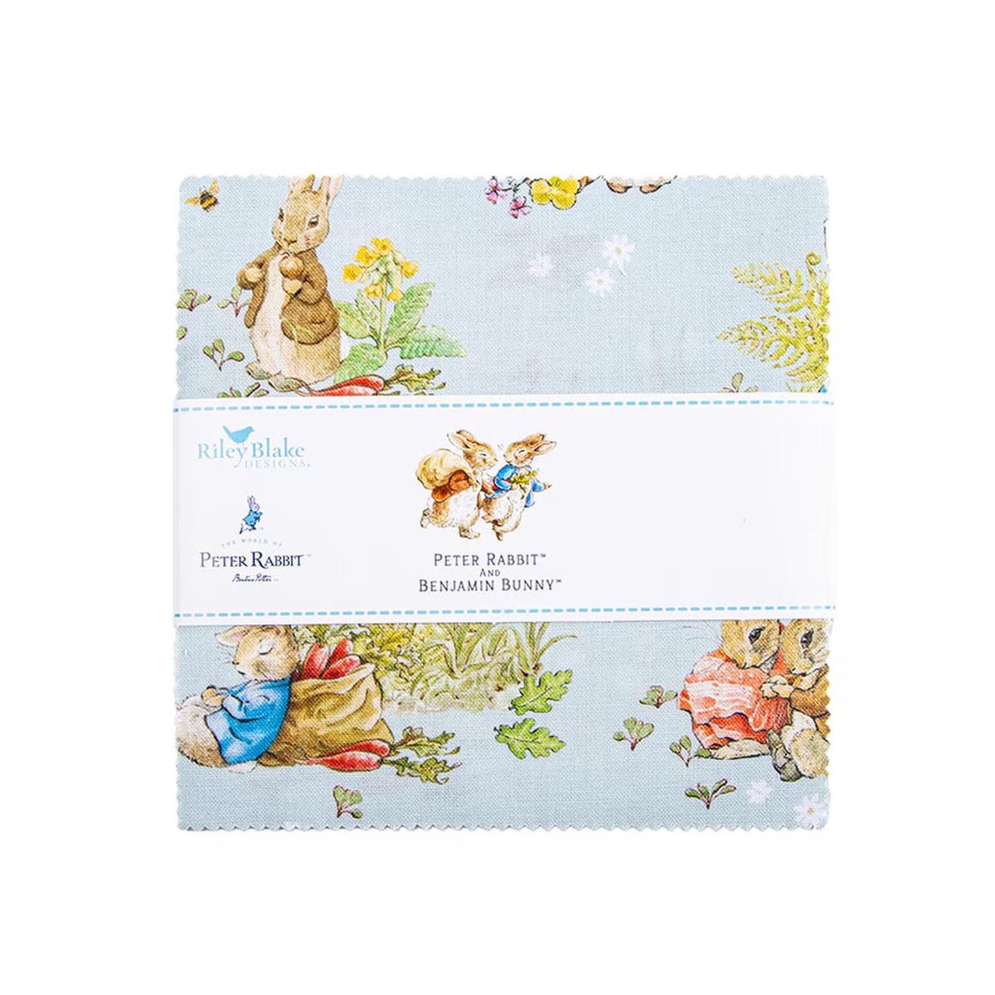 Peter Rabbit and Benjamin Bunny Fabric Pre Cut Bundle: 42 5" Squares, Riley Blake Cotton Baby Boy Nursery Story Book