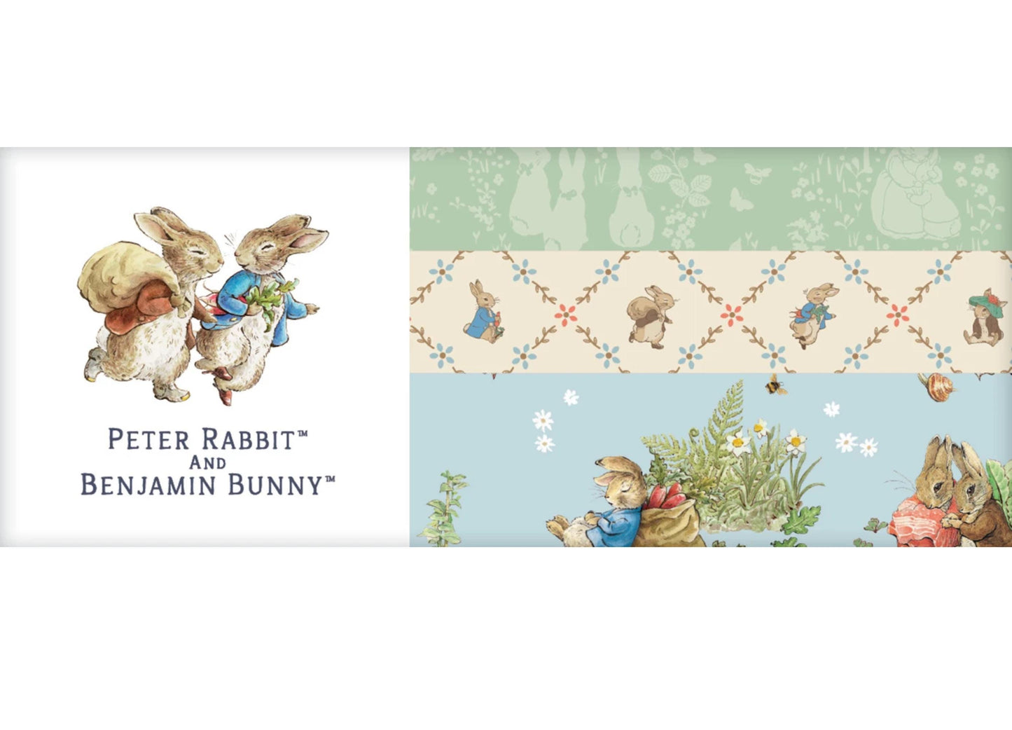 Peter Rabbit and Benjamin Bunny Fabric Pre Cut Bundle: 42 5" Squares, Riley Blake Cotton Baby Boy Nursery Story Book
