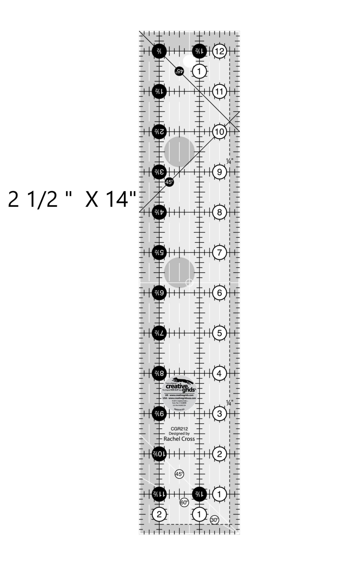 Creative Grids 2 1/2 X 12 1/2" Acrylic Ruler Basic Small Rotary Cutting Ruler Easy to Read Trim Ruler 2.5" x 12.5" Perfect for Rotating Mat