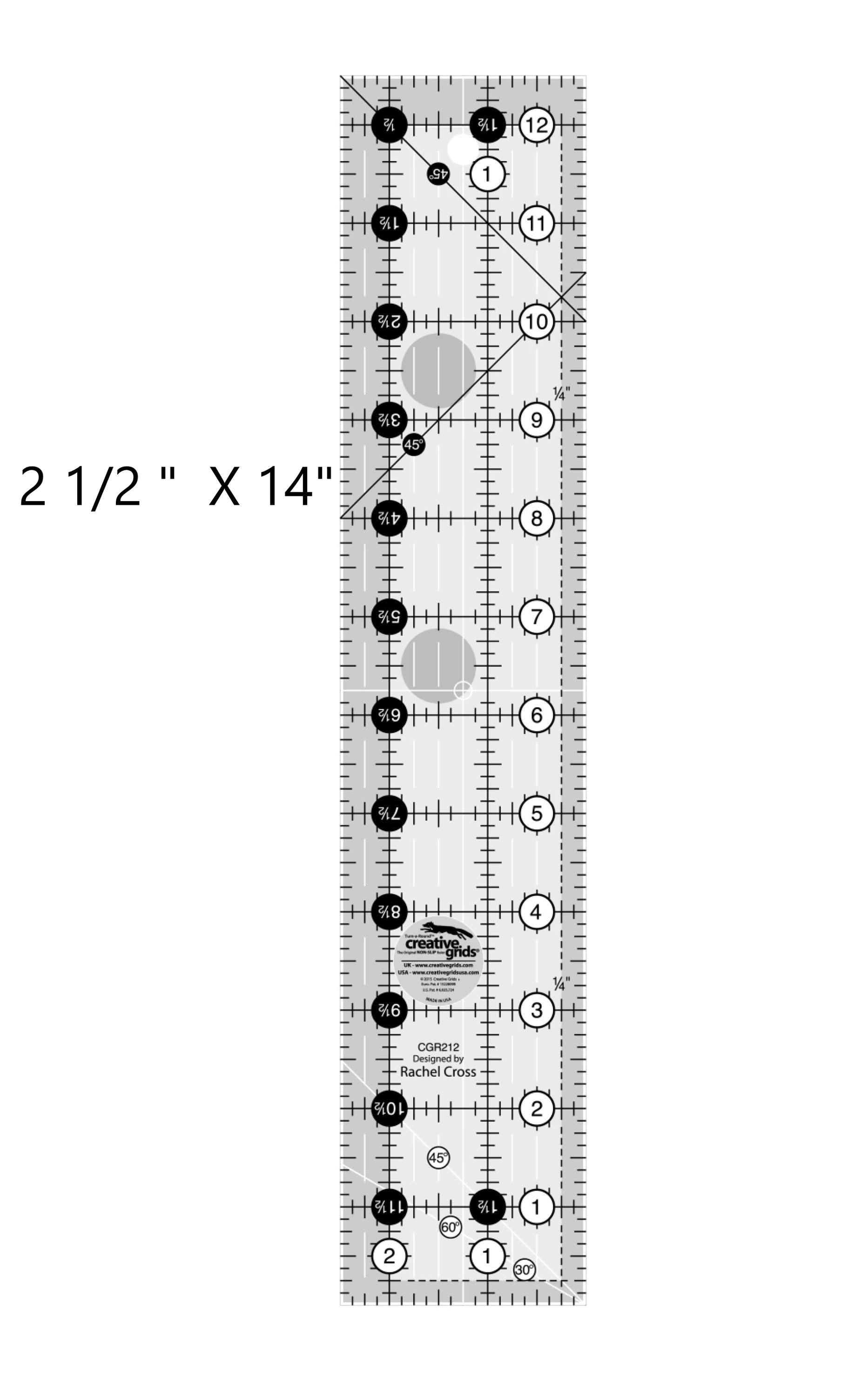 Creative Grids 2 1/2 X 12 1/2" Acrylic Ruler Basic Small Rotary Cutting Ruler Easy to Read Trim Ruler 2.5" x 12.5" Perfect for Rotating Mat