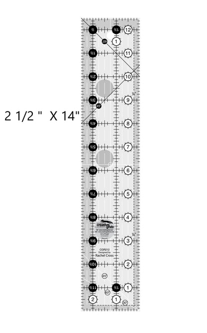 Creative Grids 2 1/2 X 12 1/2" Acrylic Ruler Basic Small Rotary Cutting Ruler Easy to Read Trim Ruler 2.5" x 12.5" Perfect for Rotating Mat
