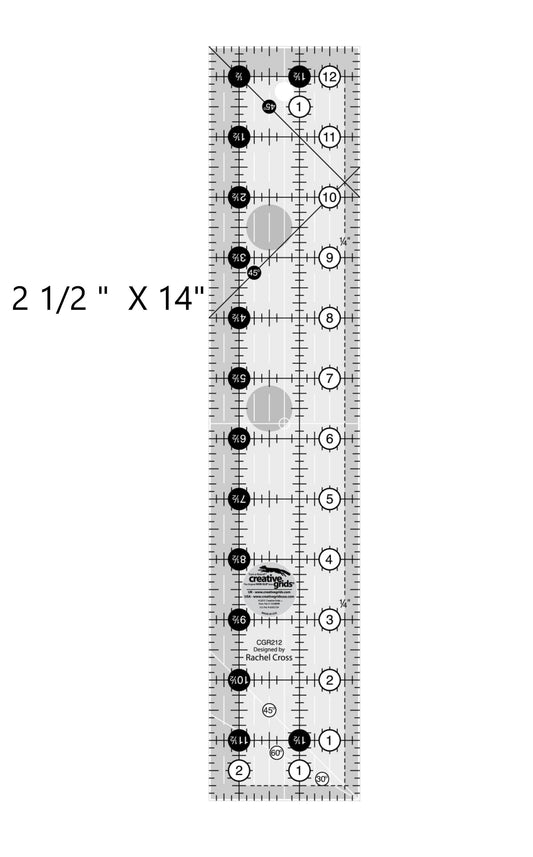 Creative Grids 2 1/2 X 12 1/2" Acrylic Ruler Basic Small Rotary Cutting Ruler Easy to Read Trim Ruler 2.5" x 12.5" Perfect for Rotating Mat
