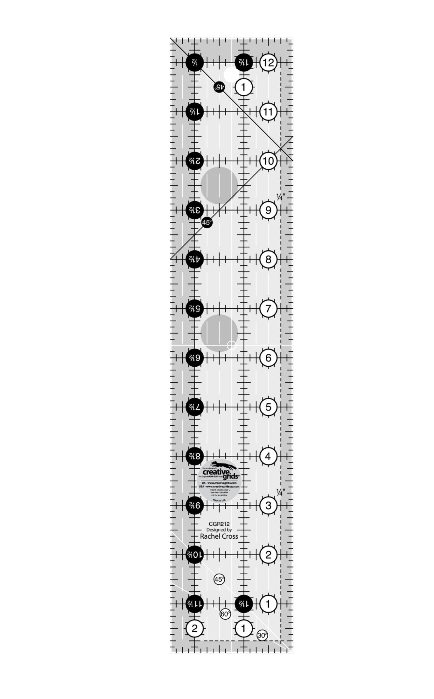 Creative Grids 2 1/2 X 12 1/2" Acrylic Ruler Basic Small Rotary Cutting Ruler Easy to Read Trim Ruler 2.5" x 12.5" Perfect for Rotating Mat
