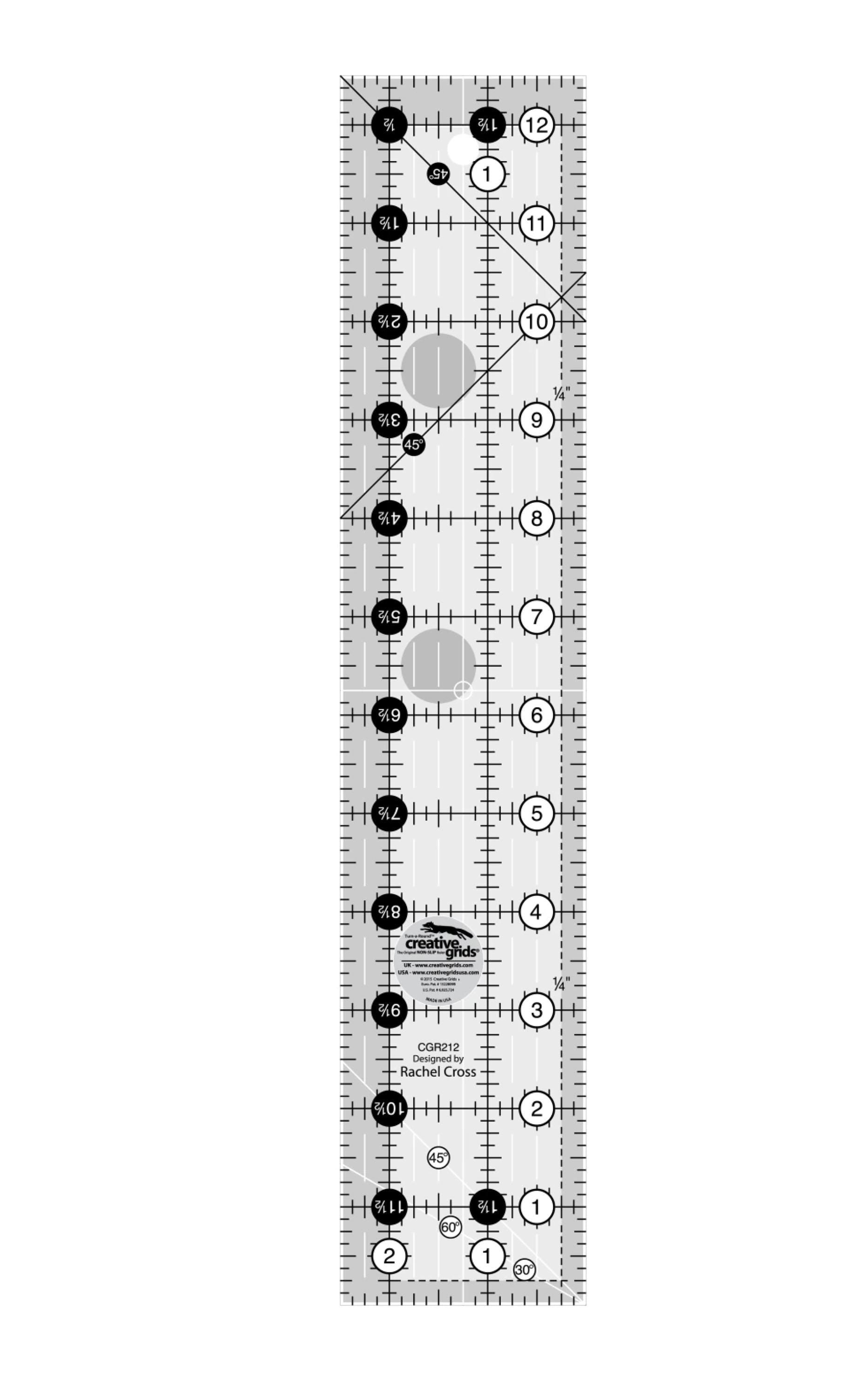 Creative Grids 2 1/2 X 12 1/2" Acrylic Ruler Basic Small Rotary Cutting Ruler Easy to Read Trim Ruler 2.5" x 12.5" Perfect for Rotating Mat