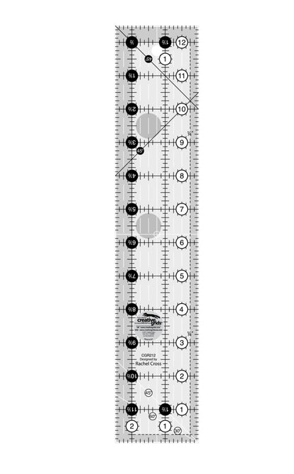 Creative Grids 2 1/2 X 12 1/2" Acrylic Ruler Basic Small Rotary Cutting Ruler Easy to Read Trim Ruler 2.5" x 12.5" Perfect for Rotating Mat