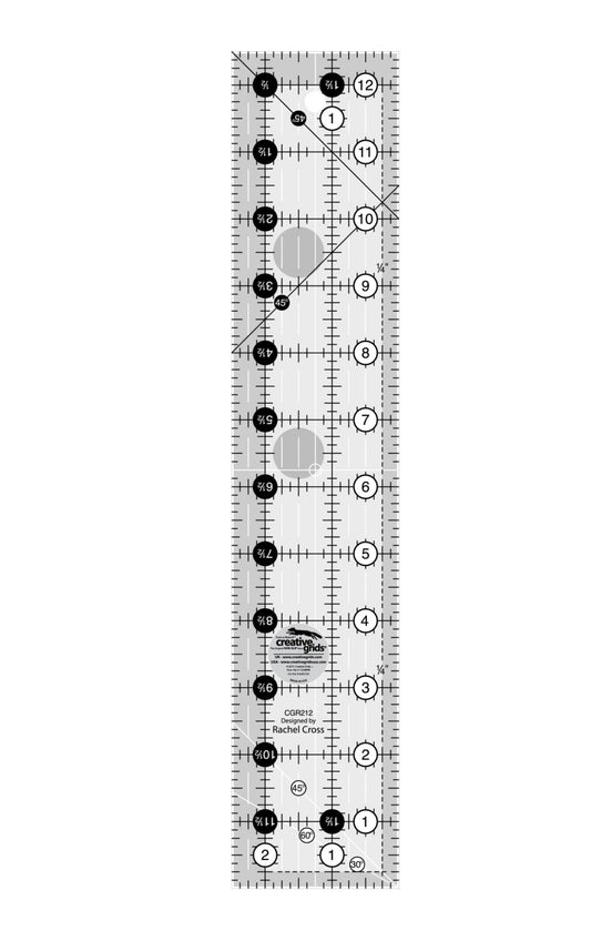 Creative Grids 2 1/2 X 12 1/2" Acrylic Ruler Basic Small Rotary Cutting Ruler Easy to Read Trim Ruler 2.5" x 12.5" Perfect for Rotating Mat