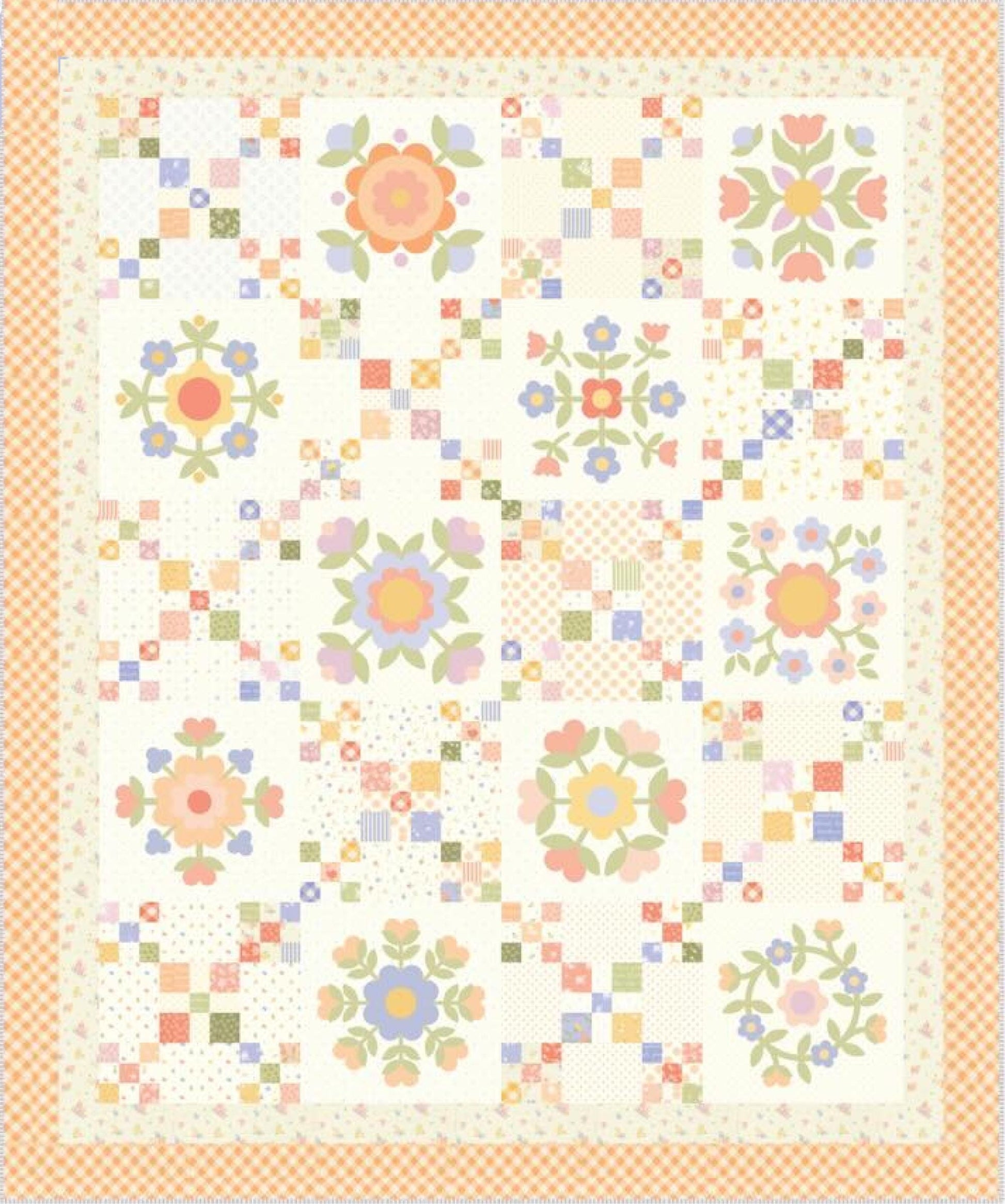 Bloom Crossing Pink and Floral Quilt Kit All Fabric for Top and Pattern Easy to make with Pre Printed Blocks by My Sew Quilty Life for Moda