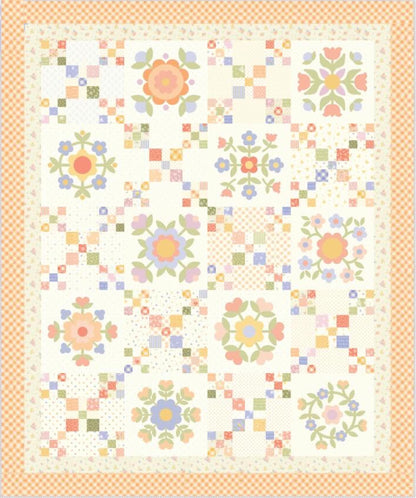 Bloom Crossing Pink and Floral Quilt Kit All Fabric for Top and Pattern Easy to make with Pre Printed Blocks by My Sew Quilty Life for Moda