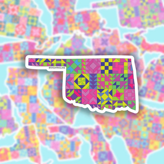 Oklahoma State Patchwork Vinyl Sticker - Quilt Look Oklahoma Shape Quilting Lover Gift