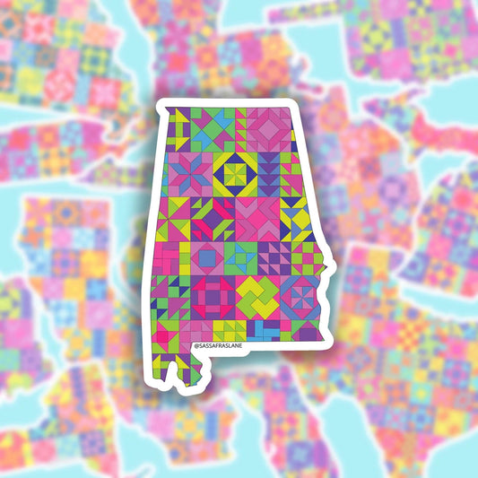 Alabama State Patchwork Vinyl Sticker - Quilt Look Alabama Shape Quilting Lover Gift