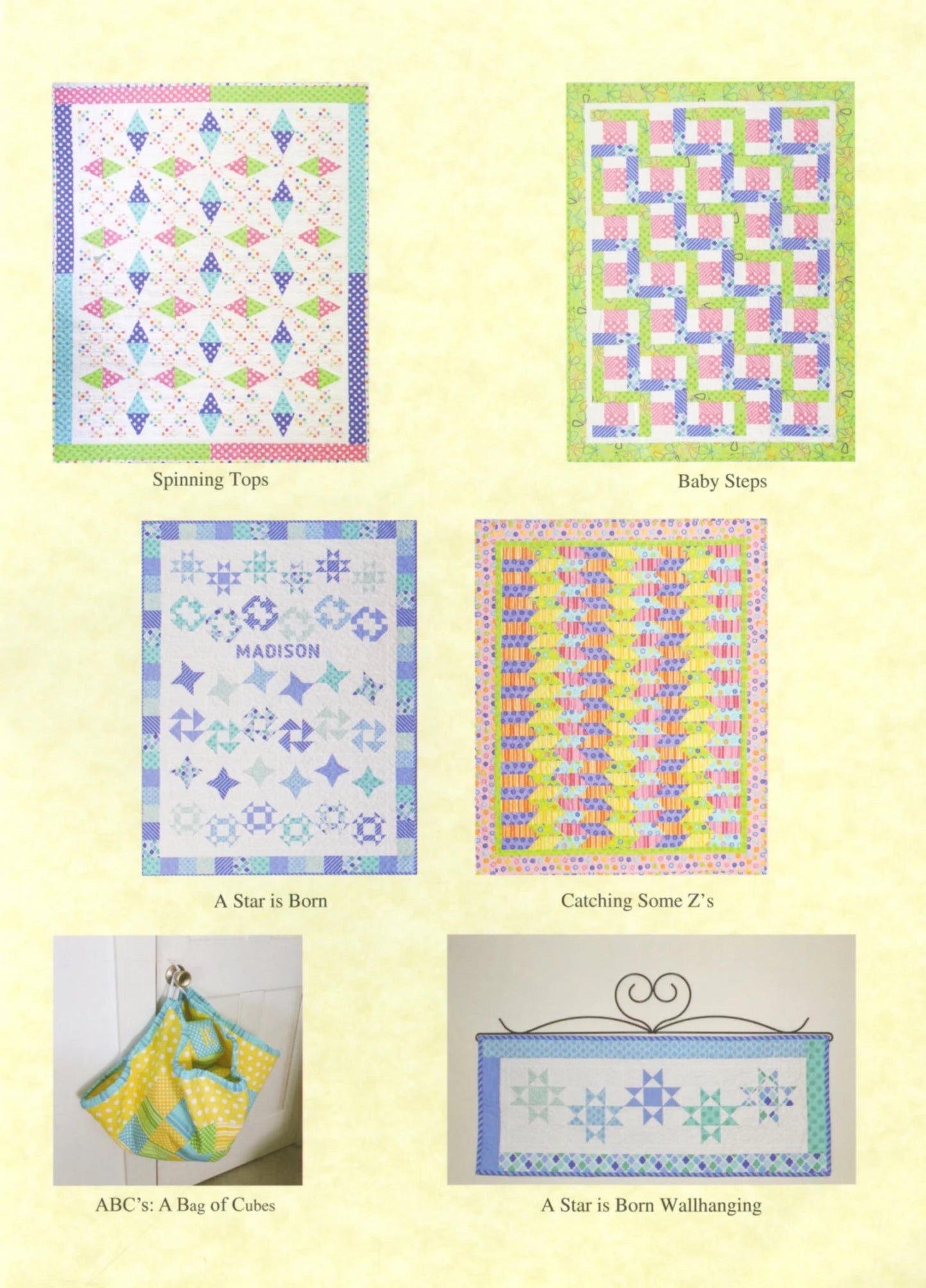 Nursery Quilts Pattern Book - Four Crib Quilts and Bonus Toys Patterns - From The Quilt Branch Crib Size Quilts Made with 6 Half Yard Cuts