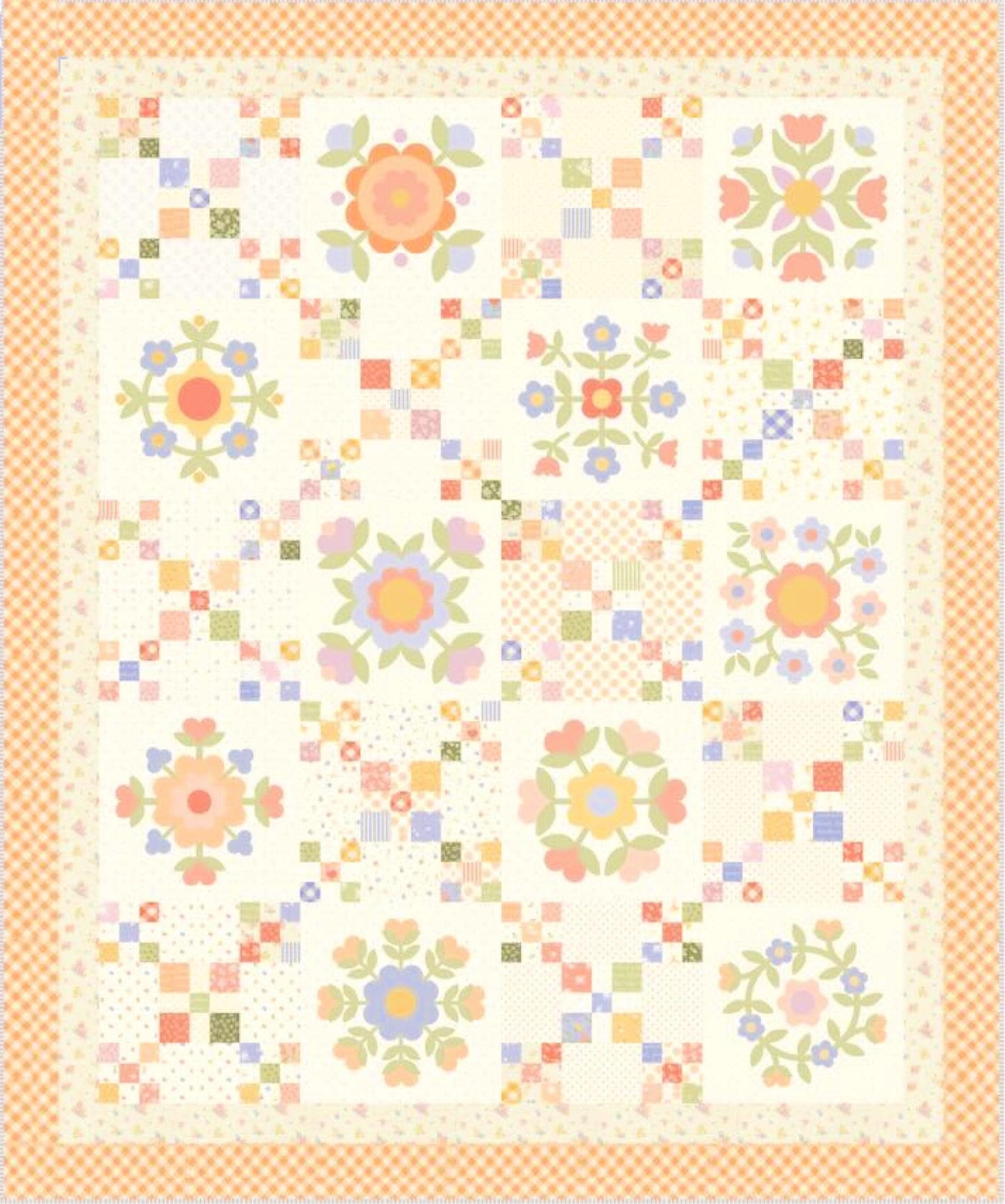 Bloom Crossing Pink and Floral Quilt Kit All Fabric for Top and Pattern Easy to make with Pre Printed Blocks by My Sew Quilty Life for Moda