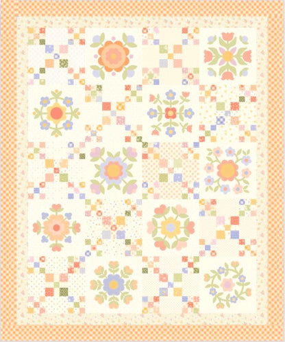 Bloom Crossing Pink and Floral Quilt Kit All Fabric for Top and Pattern Easy to make with Pre Printed Blocks by My Sew Quilty Life for Moda