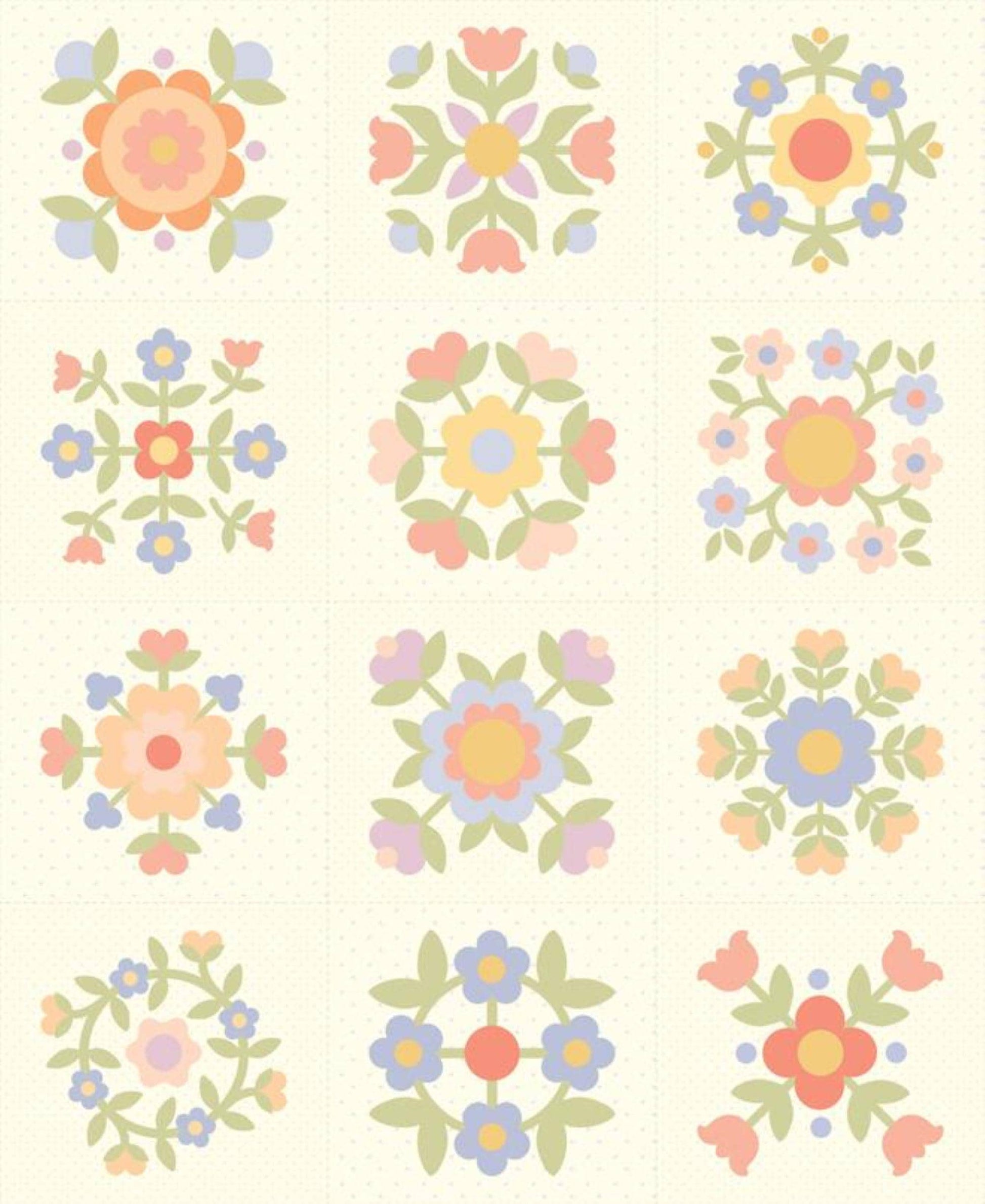 Pastel Prairie Fabric Yardage Priced by the Half Yard (Every 18") Pink Floral Quilt Block Panel Fabrics 100% Cotton Quilting Cotton