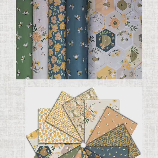 The Bees Knees Fabric Collection from Dear Stella Five Bolts of Quilting Cotton by the Half Yard Bees in Blue and Green with Modern Design