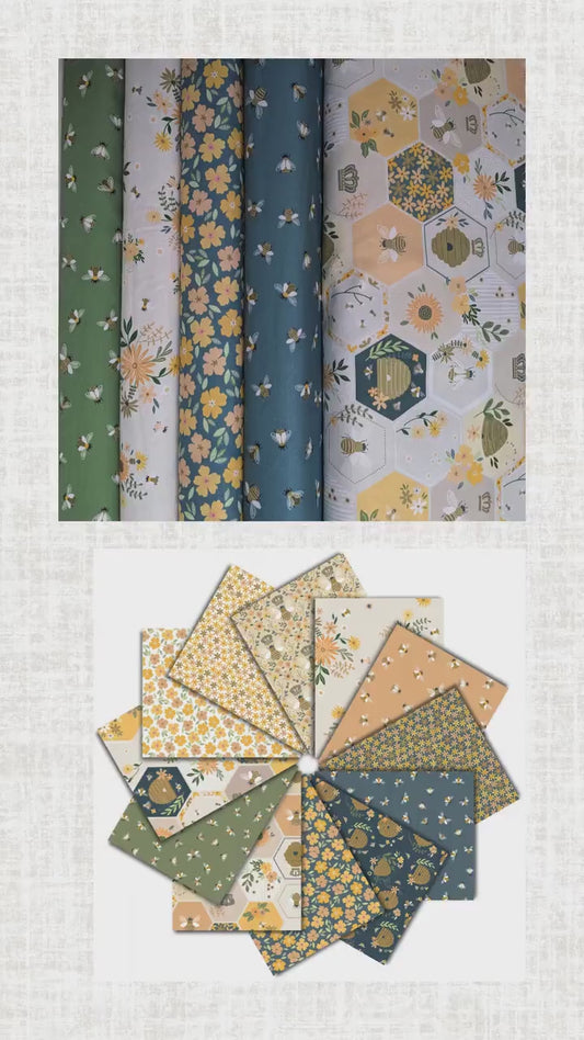 The Bees Knees Fabric Collection from Dear Stella Five Bolts of Quilting Cotton by the Half Yard Bees in Blue and Green with Modern Design